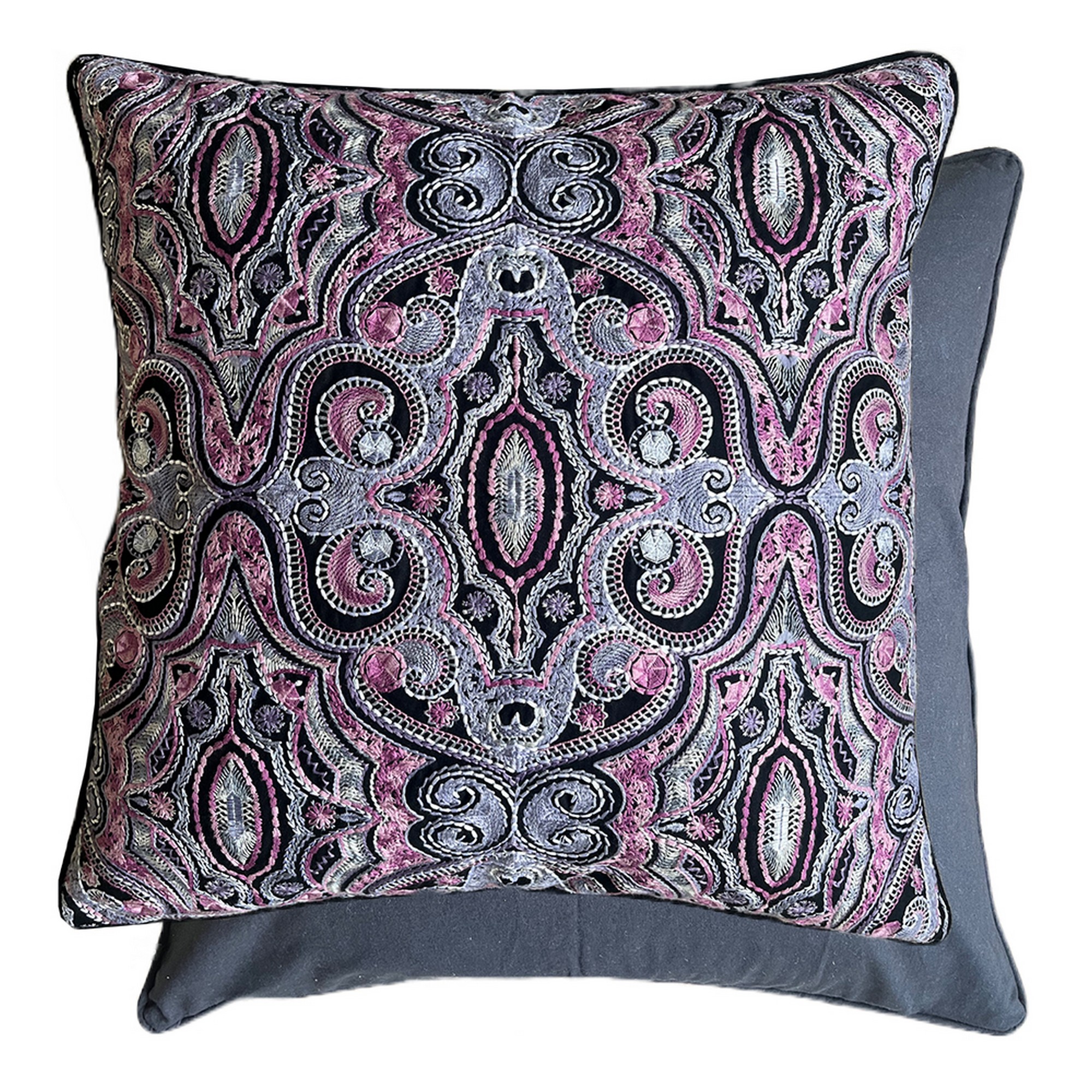 Kalan Embroidered Cushion By William Yeoward In Damson